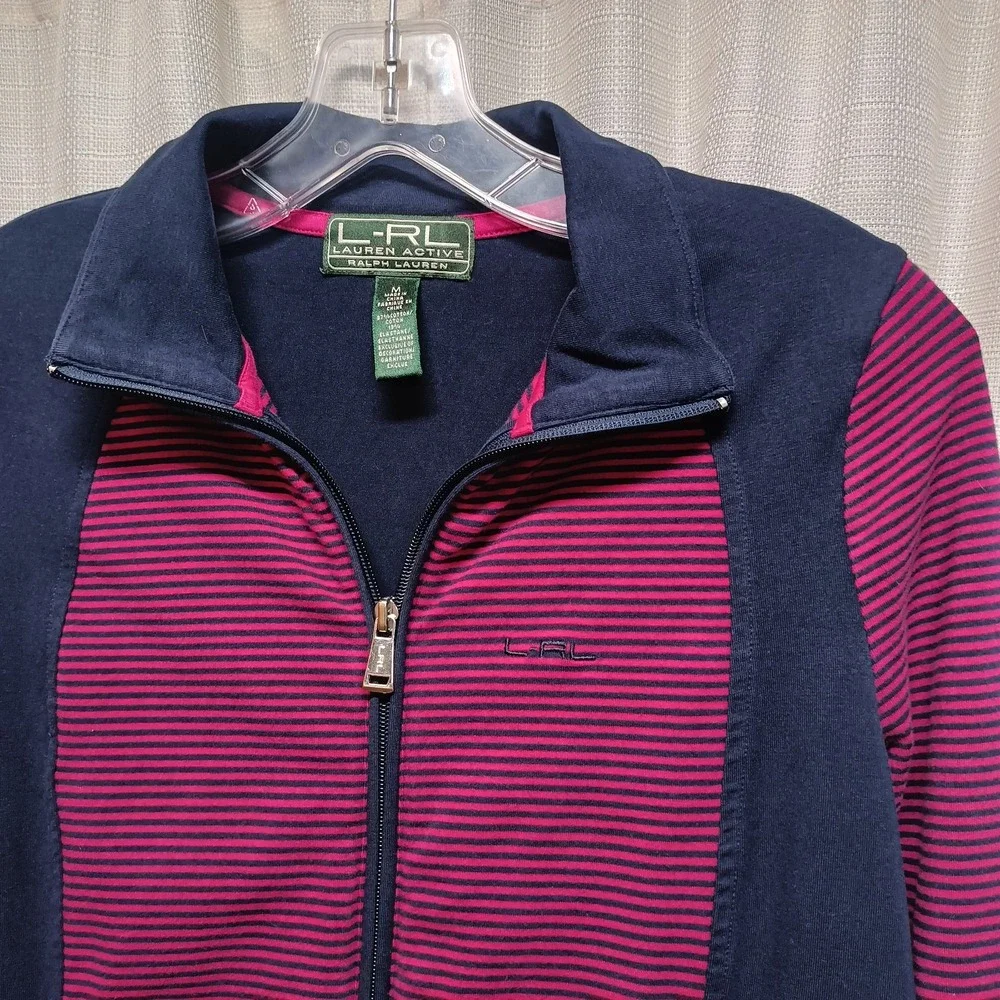 Lauren Active Ralph Lauren Women's Size M Navy Purple Striped‎ Full Zip Jacket